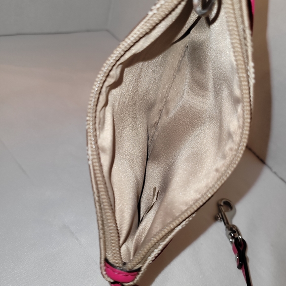 Coach Signature Wristlet Khaki Fabric Pink Leather Trim - Picture 5 of 5